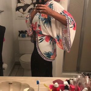 Floral white pink sheer light weight cardigan